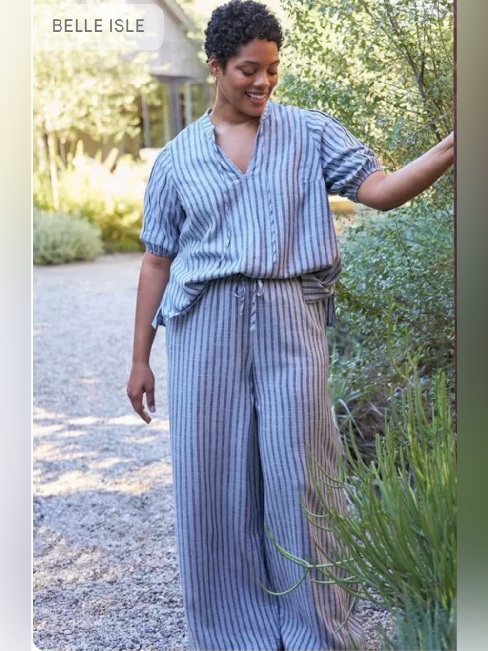 Torrid Belle Isle Winston Blue Striped Wide-Leg Linen-Blend Pants Set Size 2R